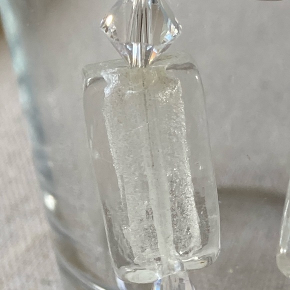 Clear & Silver Lined Lampwork Glass Rectangle Drop Earrings Swarovski & Sterling - Picture 5 of 6